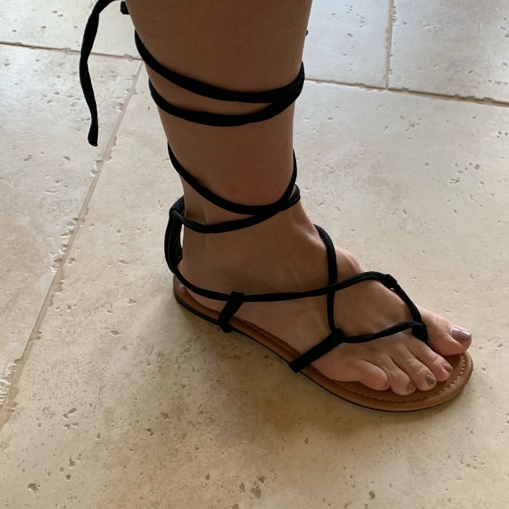 Lace up black sandals